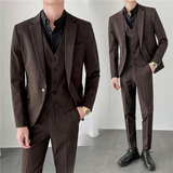 ins轻熟风秋冬韩版修身男士虚线条纹休闲西服三件套SJT937-P265，男装西服，电商C308