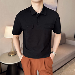 男士休闲polo衫t恤 潮流修身翻领半袖polo衫黑色C10012-P58图片