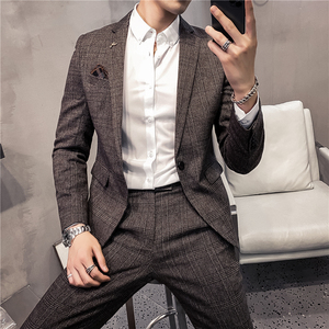 20秋冬款 英伦韩版修身时尚商务格子西服男士套装 LJT956-特P200图片