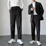 秋冬轻熟风ins宽松时尚呢料休闲西裤阔版纯色直筒长裤K25-P75，男装西裤，电商C308
