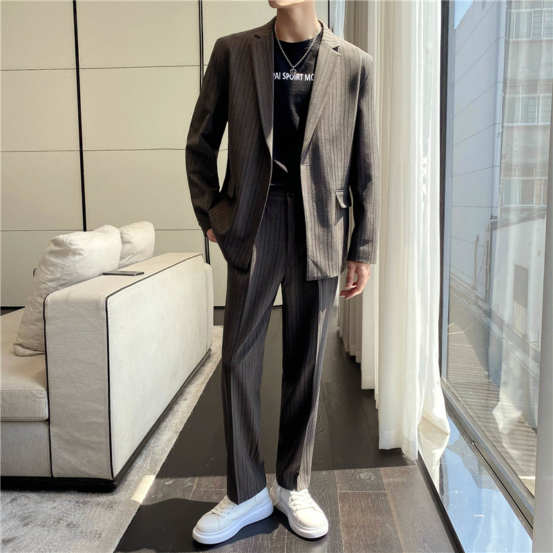 高质量男性西装轻熟风ins英伦宽松条纹休闲西服套装TZ23-P225,男装西服套装,电商C308