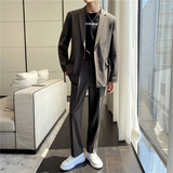 高质量男性西装轻熟风ins英伦宽松条纹休闲西服套装TZ23-P225，男装西服套装，电商C308