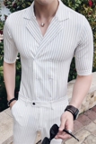 23春夏款英伦条纹中袖双排扣衬衫+九分裤套装LJT238-P135，男装衬衫，电商C308