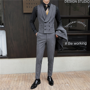 新郎婚礼伴郎服礼服马甲男士高级感双排扣格子马甲MJ919-P70图片