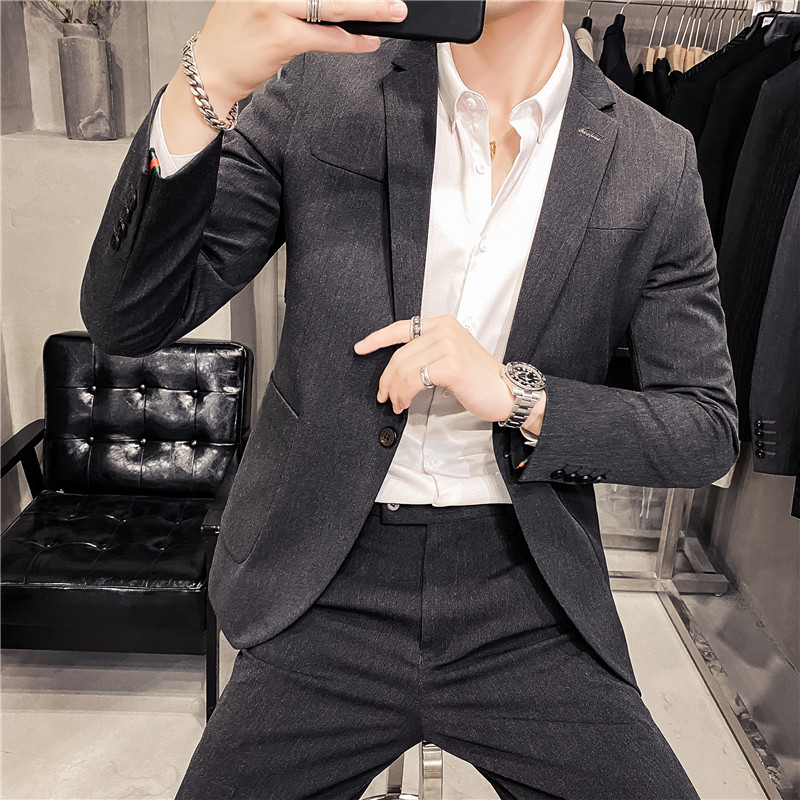 20秋冬新款韩版修身时尚贴袋纯色男士西服套装LJT960-P230，男装西服套装，电商C308