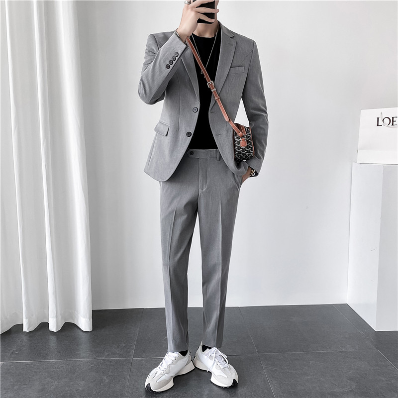 轻熟风ins韩版修身男士休闲纯色二粒扣西服套装LJT961-P220,男装西服套装,电商C308