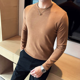 秋冬男士双面德绒长袖圆领打底衫韩版修身内搭咖啡色C68001-P40，男装T恤，电商C308