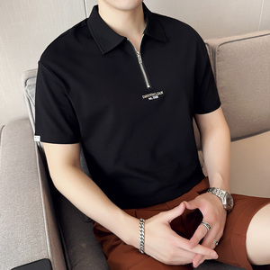 夏季 男士休闲polo衫t恤 潮流修身翻领半袖polo衫黑色F9510-P58图片