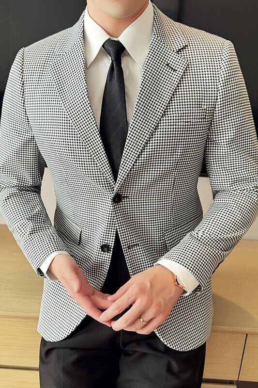 英伦韩版修身男士商务休闲小细格西服男外套X942-P155,男装西服,电商C308