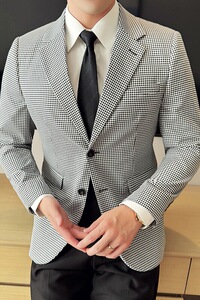 英伦韩版修身男士商务休闲小细格西服男外套X942-P155图片