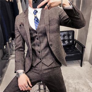 20秋冬款 英伦韩版时尚男士商务格子西服三件套装SJT956-特P260图片