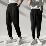 轻熟风微宽时尚休闲裤韩版纯色缩脚九分西裤K19-P65，男装西裤，电商C308