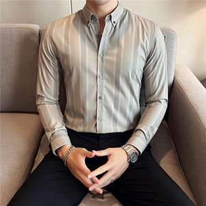 秋冬英伦宽条纹男士衬衣 韩版修身长袖衬衫男 C88266-P65图片