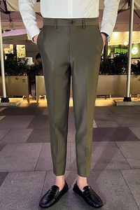 时尚免烫西裤男士韩版修身小脚裤商务休闲西裤长裤米白色K888-P75图片