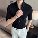 雅痞青年个性网红V领衬衫中袖男帅气修身休闲立领痞帅衬衣C06-P68，男装衬衫，电商C308