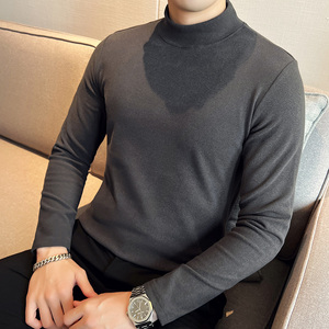 男士双面德绒长袖半高领打底衫韩版修身套头内搭灰色C68002-P40，男装T恤，电商C308