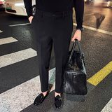 高品质秋冬毛呢西裤男士商务修身小脚裤呢料休闲裤黑色K33-P65，男装西裤，电商C308