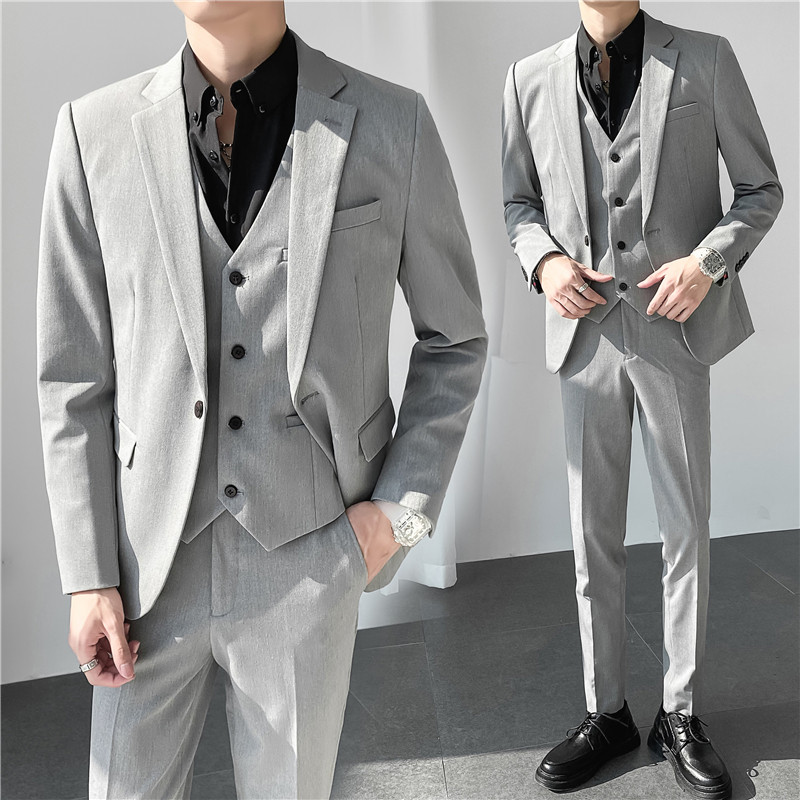 轻熟风ins韩版修身男士休闲一粒扣西服三件套装SJT830-P265,男装西服,电商C308