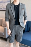 痞雅高级感休闲纯色中袖男士西服+英伦时尚短西裤套装TZ04-P210，男装西服，电商C308