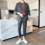 春夏款轻熟风英伦纯色阔版中袖西服九分裤套装蓝色TZ15-P195，男装西服，电商C308