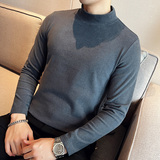 男士双面德绒长袖半高领打底衫韩版修身套头内搭咖啡色C68002-P40，男装T恤，电商C308