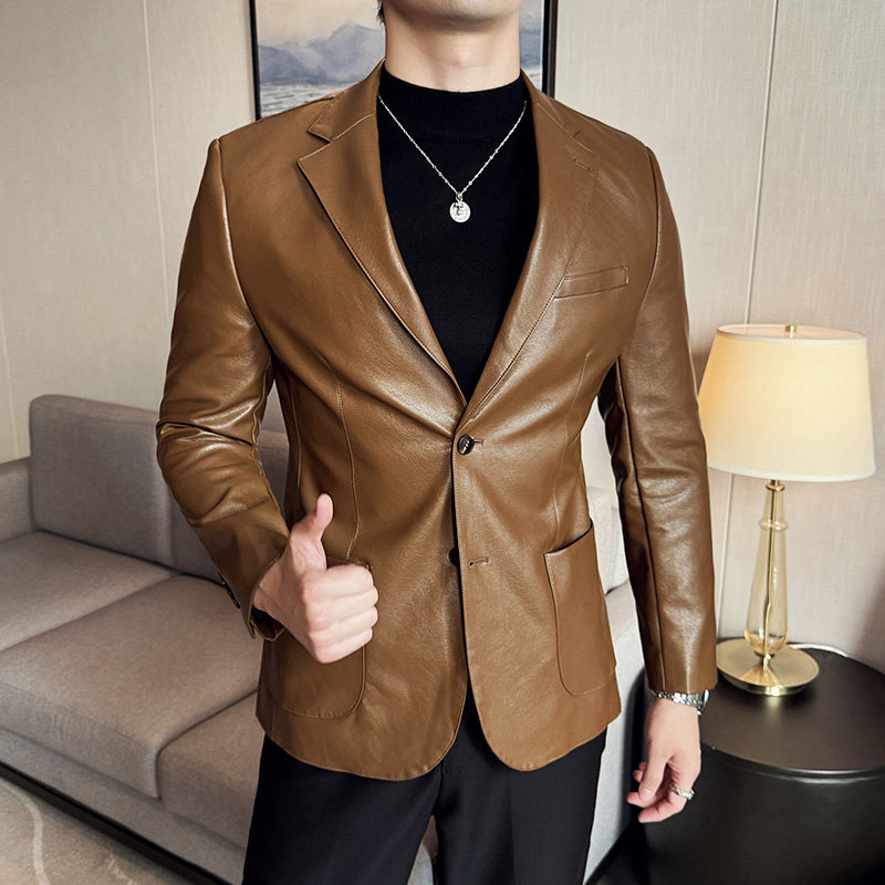 皮衣男西装外套韩版修身帅气潮流休闲二粒扣男士西服X936-P155,男装西服套装,电商C308