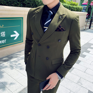 秋冬新款 英伦韩版修身男士双排扣纯色单件西服外套X135-P135图片