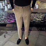 高品质秋冬毛呢西裤男士商务修身小脚裤呢料休闲裤卡其色K33-P65，男装西裤，电商C308