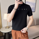 男士休闲短袖polo衫潮流修身翻领半袖t恤黑色C60024-P58，男装T恤，电商C308