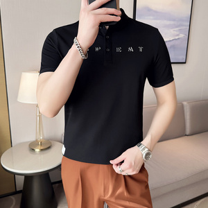 夏季男士休闲短袖刺绣polo衫 潮流修身翻领半袖t恤白色C60024-P58图片