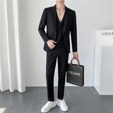 ins轻熟风秋冬韩版修身男士虚线条纹休闲西服三件套SJT937-P265，男装西服，电商C308