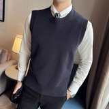 秋冬韩版修身马甲背心毛衣潮流百搭休闲圆领针织衫杏色C67003-P70，男装背心/马甲，电商C308