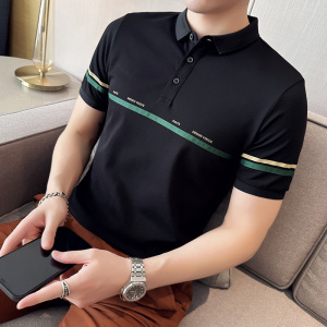 夏季 男士休闲polo衫t恤 潮流修身翻领半袖polo衫黑色C60008-P58图片