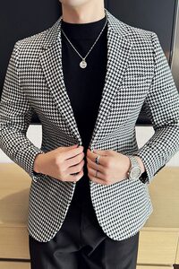 英伦韩版修身男士休闲千鸟格西服加厚外套X929-P155图片