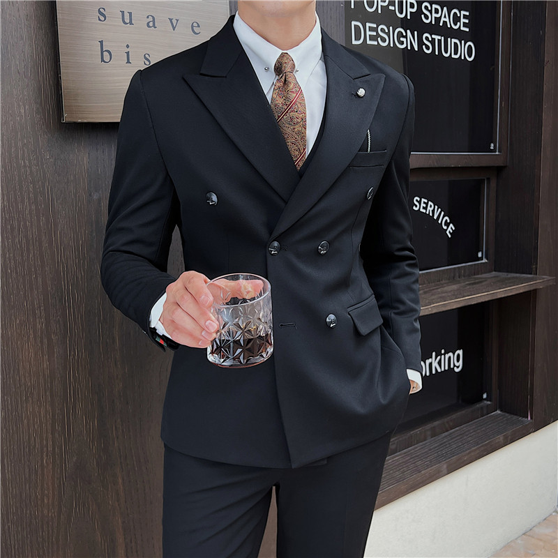 英伦修身男士双排扣纯色西服三件套新郎伴郎礼服套装SJT913-P265,男装西服,电商C308