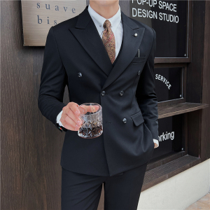 英伦修身男士双排扣纯色西服三件套新郎伴郎礼服套装SJT913-P265图片