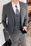 20秋冬款英伦韩风修身男士时尚休闲格子西服三件套SJT959-P295，男装西服，电商C308