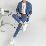 23夏款款轻熟风英伦纯色宽松中袖西服+阔版九分裤套装TZ15-P195，男装西服，电商C308