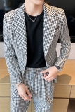 高级感千鸟格休闲小西服男外套韩版修身英伦痞帅单西装X06-P155，男装西服套装，电商C308
