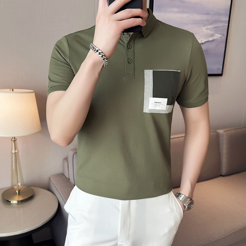 男士休闲polo衫t恤 潮流修身翻领半袖polo衫绿色C60038-P58图片