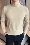 男士双面德绒长袖半高领打底衫韩版修身套头内搭白色C68002-P40，男装T恤，电商C308