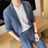 痞帅高级感纯色中袖男士休闲西服+英伦时尚青年短裤套装TZ04-P210，男装牛仔裤，电商C308