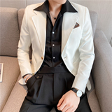 22春夏季休闲小西服外套男高级感韩版修身英伦痞帅单西装X01-P155，男装西服套装，电商C308