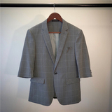 20春夏款潮男英伦纯色格子中袖西服X159-P130，男装西服，电商C308