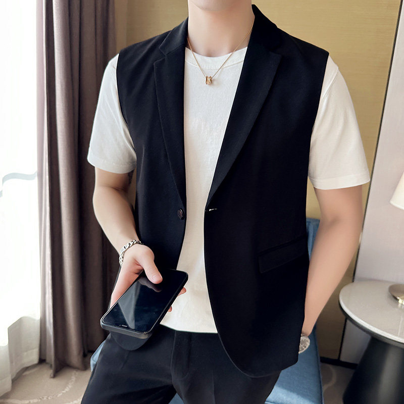 夏款韩版修身纯色休闲男士无袖西服英伦时尚潮男小西装X40-P120,男装西服套装,电商C308