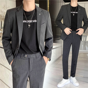 轻熟风ins韩版修身男士休闲西服二件套 新郎西装套装LJT24-P230，男装西服套装，电商C308