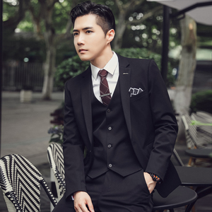 秋冬高品质韩版修身商务男士西服三件套 新郎西服套装SJT830-P265，男装西服套装，电商C308