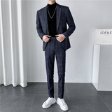 ins轻熟风韩版修身男士休闲格子西服套装西装套装LJT956-特P200，男装西服套装，电商C308
