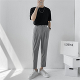 春夏轻熟风微宽时尚休闲裤阔版条纹小脚九分西裤K13-P65，男装西裤，电商C308