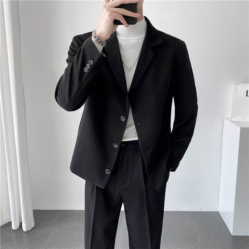 ins轻熟风英伦纯色西服外套阔版宽松休闲小西装X27四粒扣-P150,男装西服套装,电商C308